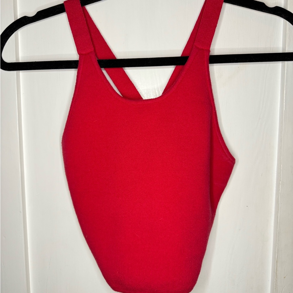 Los Angeles Apparel Vibrant Red knits crop top - Picture 2 of 7